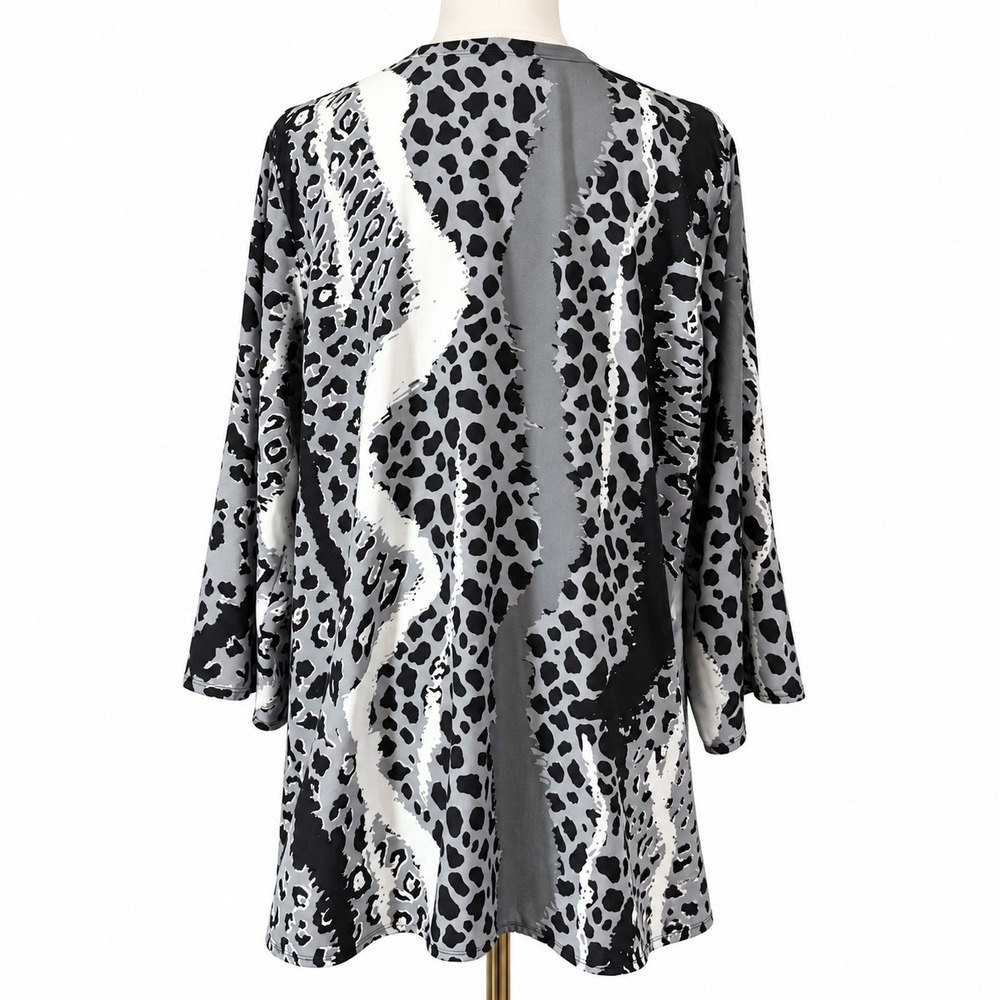 Bob Mackie Wearable Art Gray Leopard Print Open Front Cardigan Kimono Jacket L - Picture 5 of 7